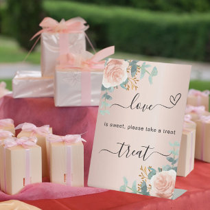 Rose gold blush floral eucalyptus treat sign
