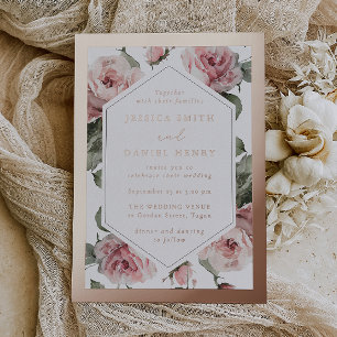 Rose Gold Blush Floral Frame Wedding