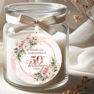 Rose Gold Blush Floral Greenery 50th Birthday  Classic Round Sticker