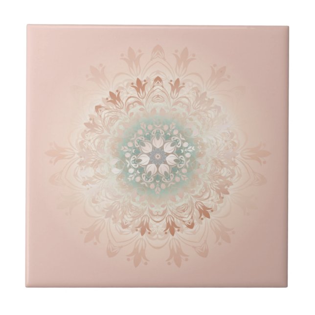 Rose Gold Blush Floral Mandala Ceramic Tile (Front)
