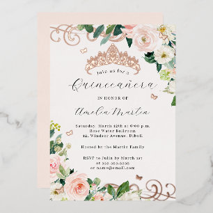 Rose Gold Blush Floral Swirl Quinceanera