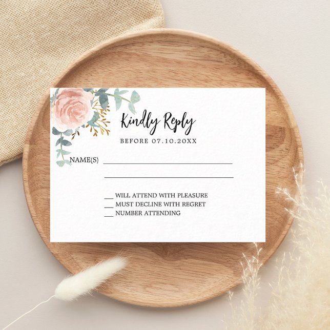 Rose gold blush floral wedding response RSVP Card (Creator Uploaded)