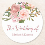 Rose Gold & Blush Floral Wedding Round Paper Coaster<br><div class="desc">Rose Gold & Blush Floral Wedding Coaster

See matching invitation and collection in store</div>