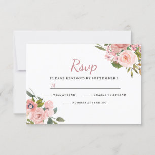Rose Gold & Blush Flowers Wedding RSVP Card