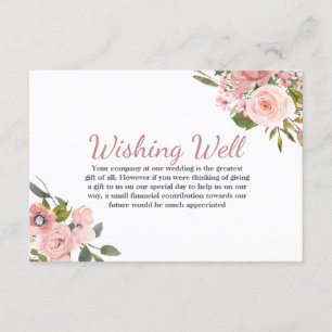 Rose Gold & Blush Flowers Wedding Wishing Well Enclosure Card