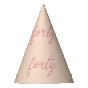 Rose Gold Blush "Forty" 40 Birthday Party Glitter Party Hat