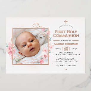 Rose Gold & Blush Geometric Floral Holy Communion