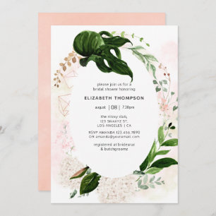 Rose Gold & Blush Geometric Greenery Bridal Shower Invitation