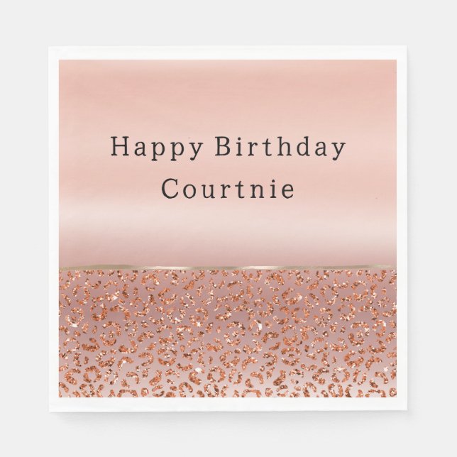Rose Gold Blush Glam Glitter Leopard   Napkin (Front)