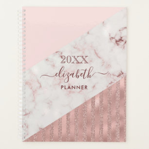 Rose Gold Blush Glam Glitter Marble Personalised Planner