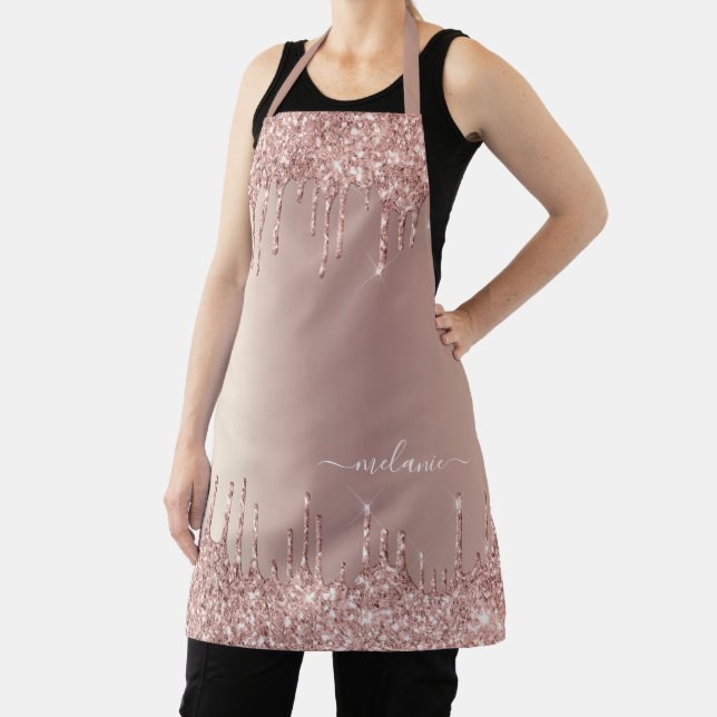 Rose Gold Blush Glitter Apron with Custom Name (Insitu)