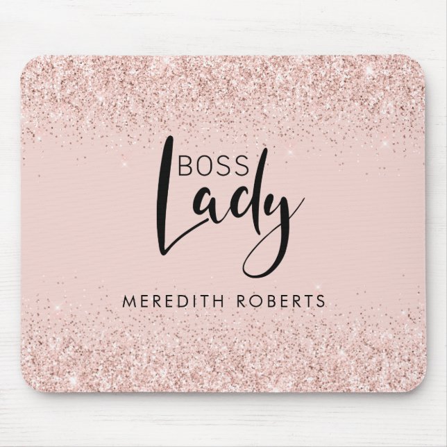Rose Gold Blush Glitter Boss Lady Personalised Mouse Pad (Front)