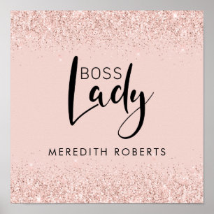 Rose Gold Blush Glitter Boss Lady Personalised  Poster