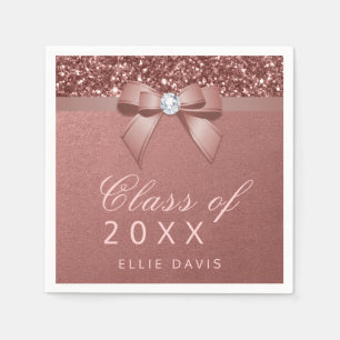 Rose Gold Blush Glitter Bow Graduation Party Napkin