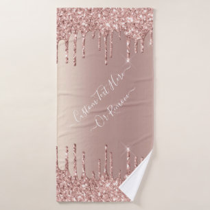 Rose Gold Blush Glitter Custom Text Bath Towels