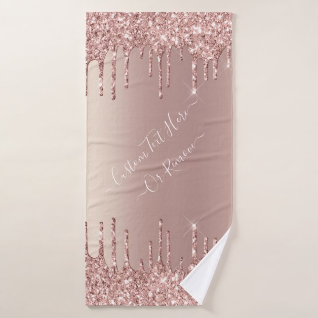 Rose Gold Blush Glitter Custom Text Bath Towels (Bath Towel)