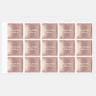 Rose Gold Blush Glitter Custom Text Name Labels