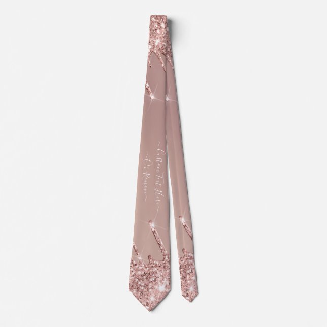Rose Gold Blush Glitter Custom Text Neck Tie (Front)