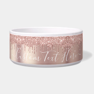 Rose Gold Blush Glitter Custom Text Pet Bowl