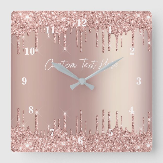 Rose Gold Blush Glitter Custom Text Wall Clock (Front)