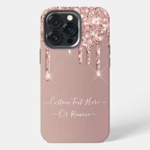 Rose Gold Blush Glitter Custom Text Your Gift iPhone 13 Pro Case