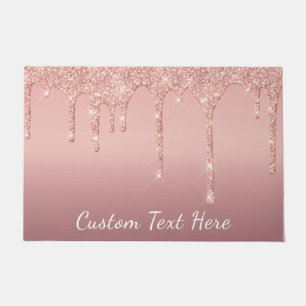 Rose Gold Blush Glitter Doormat with Custom Text