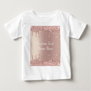 Rose Gold Blush Glitter Drips Baby T-Shirt + Text 