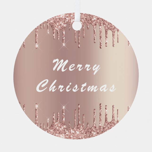 Rose Gold Blush Glitter Drips Christmas Ornament (Front)