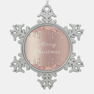Rose Gold Blush Glitter Drips Christmas Ornament