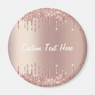 Rose Gold Blush Glitter Drips Custom Text Magnet