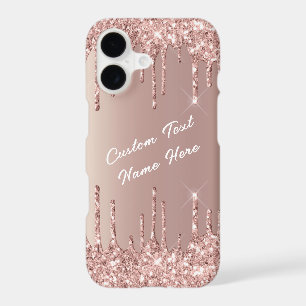 Rose Gold Blush Glitter Drips Custom Text Name