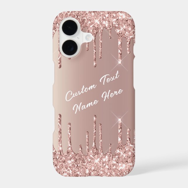 Rose Gold Blush Glitter Drips Custom Text Name (Back)