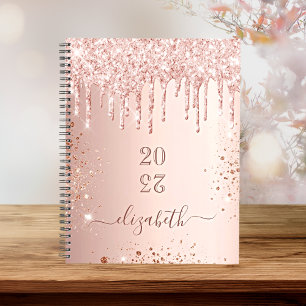 Rose gold blush glitter drips monogram name 2025 planner