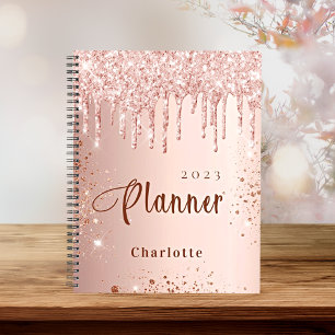 Rose gold blush glitter drips monogram name 2026 planner