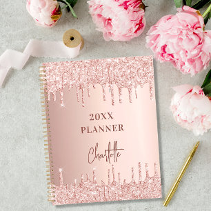 Rose gold blush glitter drips name 2023 planner