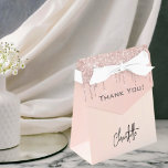 Rose gold blush glitter drips name thank you favour box<br><div class="desc">Rose gold,  blush gradient background. Decorated with faux glitter drips,  paint dripping look. With the text: Thank You. Personalize and add your name.  The name is written with a modern hand lettered style script.</div>