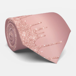 Rose Gold Blush Glitter Drips Neck Tie