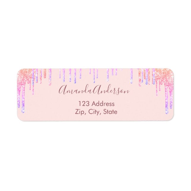Rose gold blush glitter drips return address label (Front)