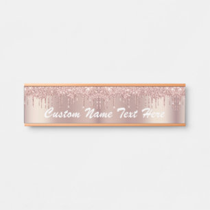 Rose Gold Blush Glitter Drips Text Name Door Sign