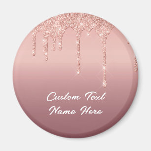 Rose Gold Blush Glitter Drips Text Wedding Magnet