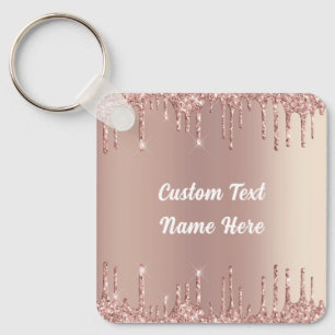 Rose Gold Blush Glitter Drips Your Text Keychain