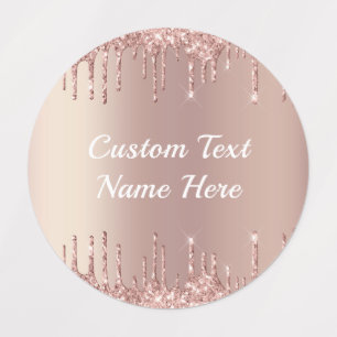 Rose Gold Blush Glitter Drips Your Text Labels