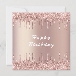 Rose Gold Blush Glitter Happy Birthday Card