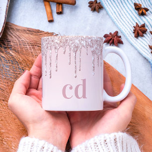 Rose gold blush glitter monogram coffee mug