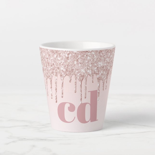 Rose gold blush glitter monogram initials latte mug (Front)