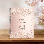Rose gold blush glitter name script glam 2023 planner<br><div class="desc">A faux rose gold metallic looking background with faux glitter,  sparkles.  Personalize and add a name. The name is written in dark rose gold with a large modern hand lettered script,  signature style. Perfect for school,  work or organizing your personal/family life.</div>