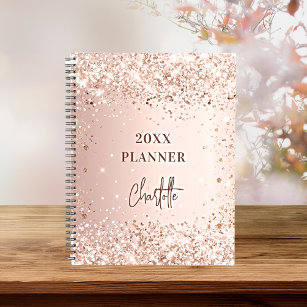 Rose gold blush glitter name script glam 2023 planner
