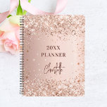 Rose gold blush glitter name script glam 2023 planner<br><div class="desc">A faux rose gold metallic looking background with faux glitter,  sparkles.  Personalize and add a name. The name is written in dark rose gold with a large modern hand lettered script,  signature style. Perfect for school,  work or organizing your personal/family life.</div>