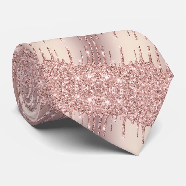 Rose Gold Blush Glitter Neck Tie (Rolled)