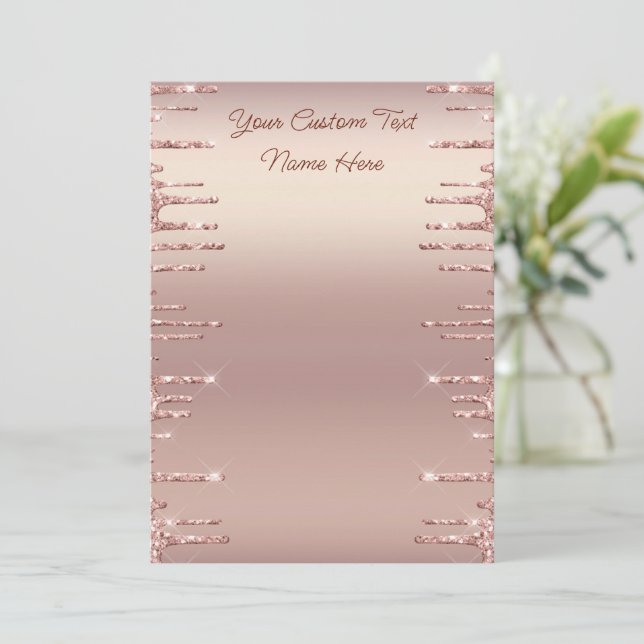 Rose Gold Blush Glitter Personalised Menu Example (Standing Front)